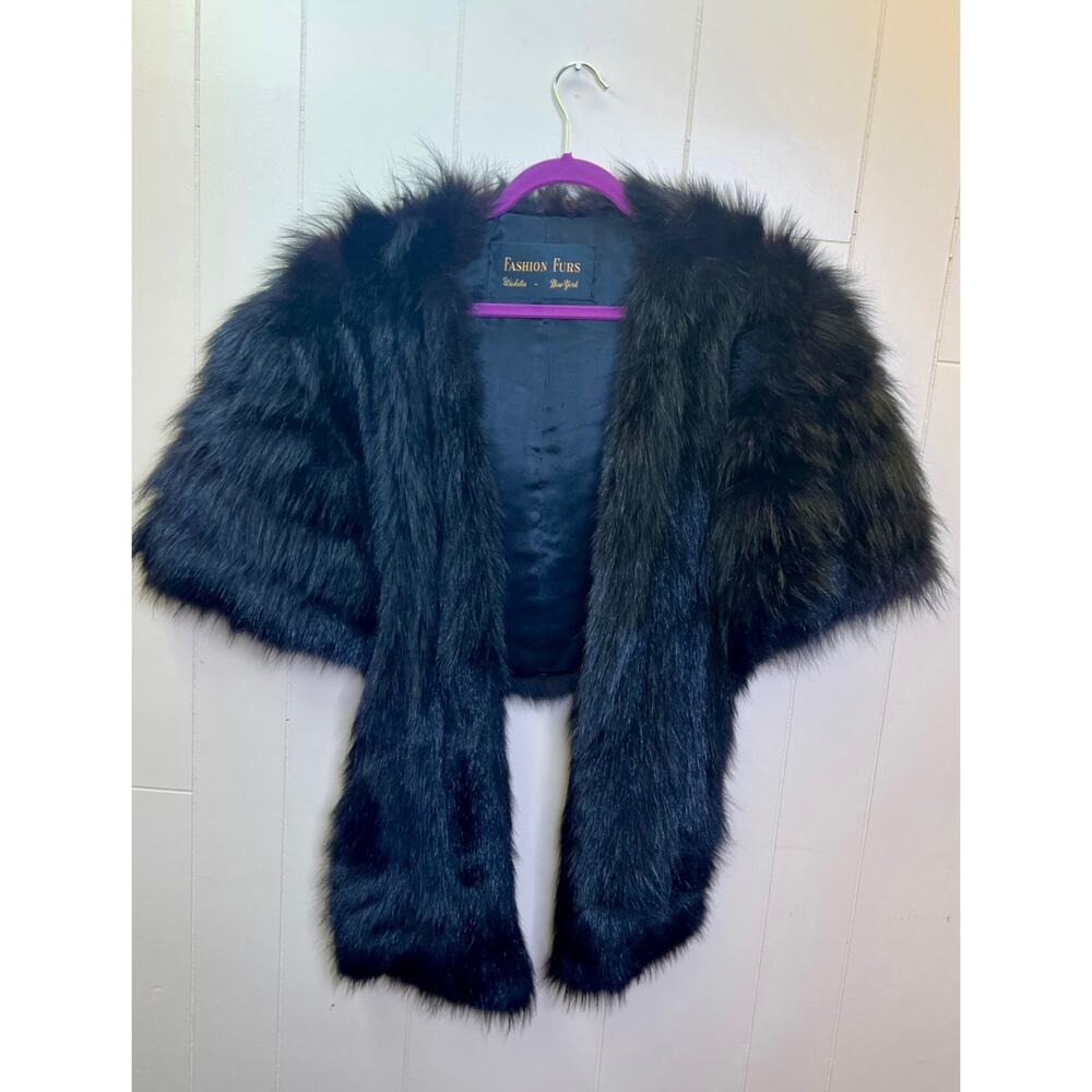 Vintage Fashion Furs Black Fur Cropped Stole Shrug Capelet One Size